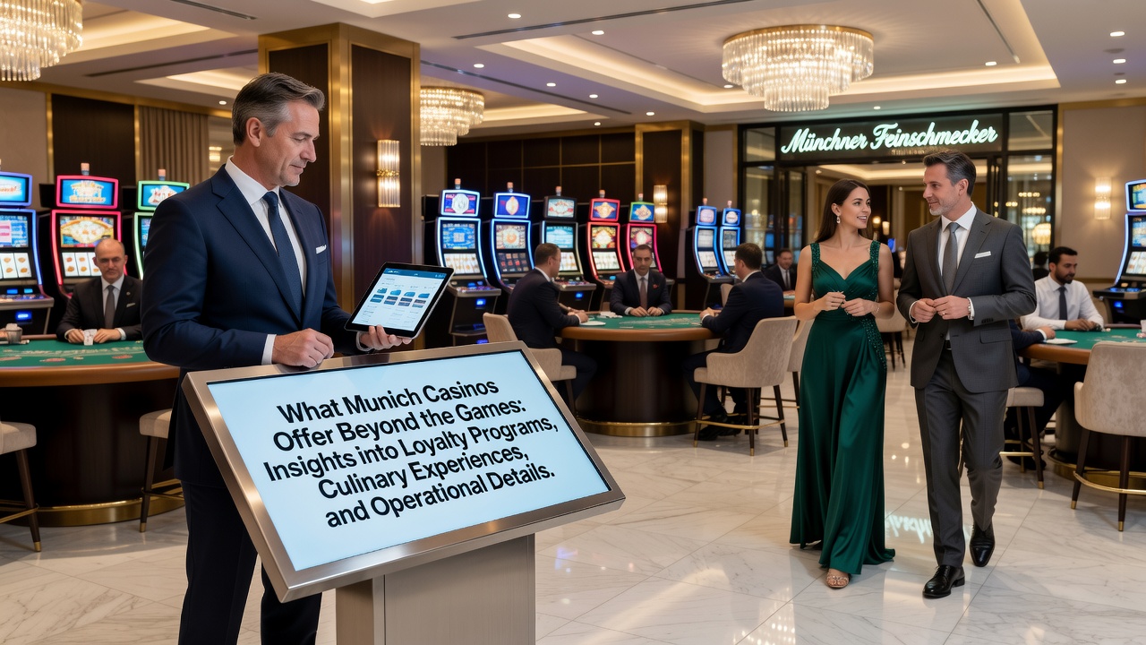 Blick in die elegante Lobby eines Münchner Casinos mit Gästen und stilvoller Einrichtung